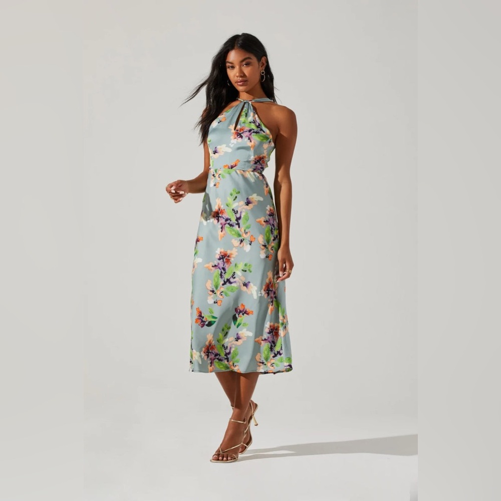 ASTR the label sandrine floral halter midi dress sage orange floral, XS, NWOT
